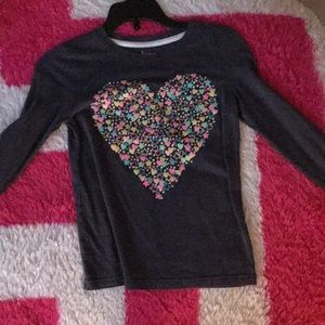 Girls Dark Grey Top with Colorful Heart Design